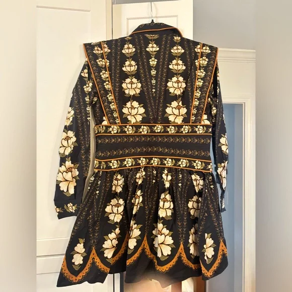 Farm Rio Black Bold Flowers Long Sleeve Organic Cotton Mini Dress - Picture 5 of 8